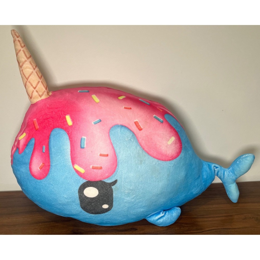 Ice Cream Narwhal Plush Blue Pink Sprinkles Waffle Cone Horn Kawaii Large 20"